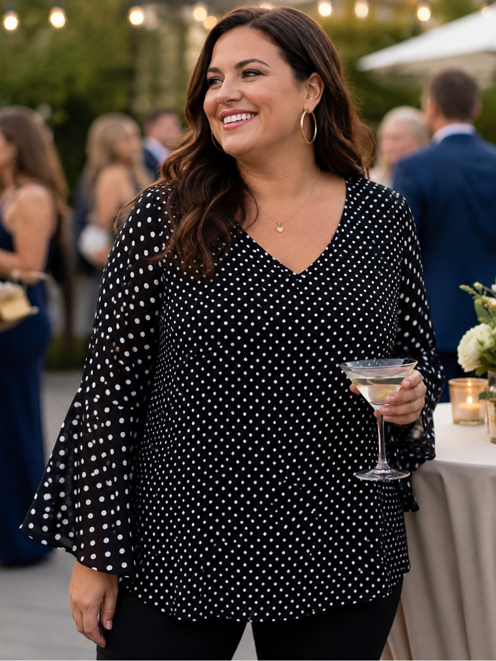 Anthropologie Violet +Claire Blouse Top Women’s 1X Black Preppy Ladies Polkadot